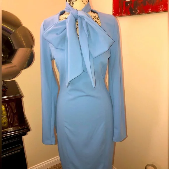 Dresses | Baby Blue 194s Style Midi Dress Front Bow Back Zipper Size Xl No  Stretch | Poshmark
